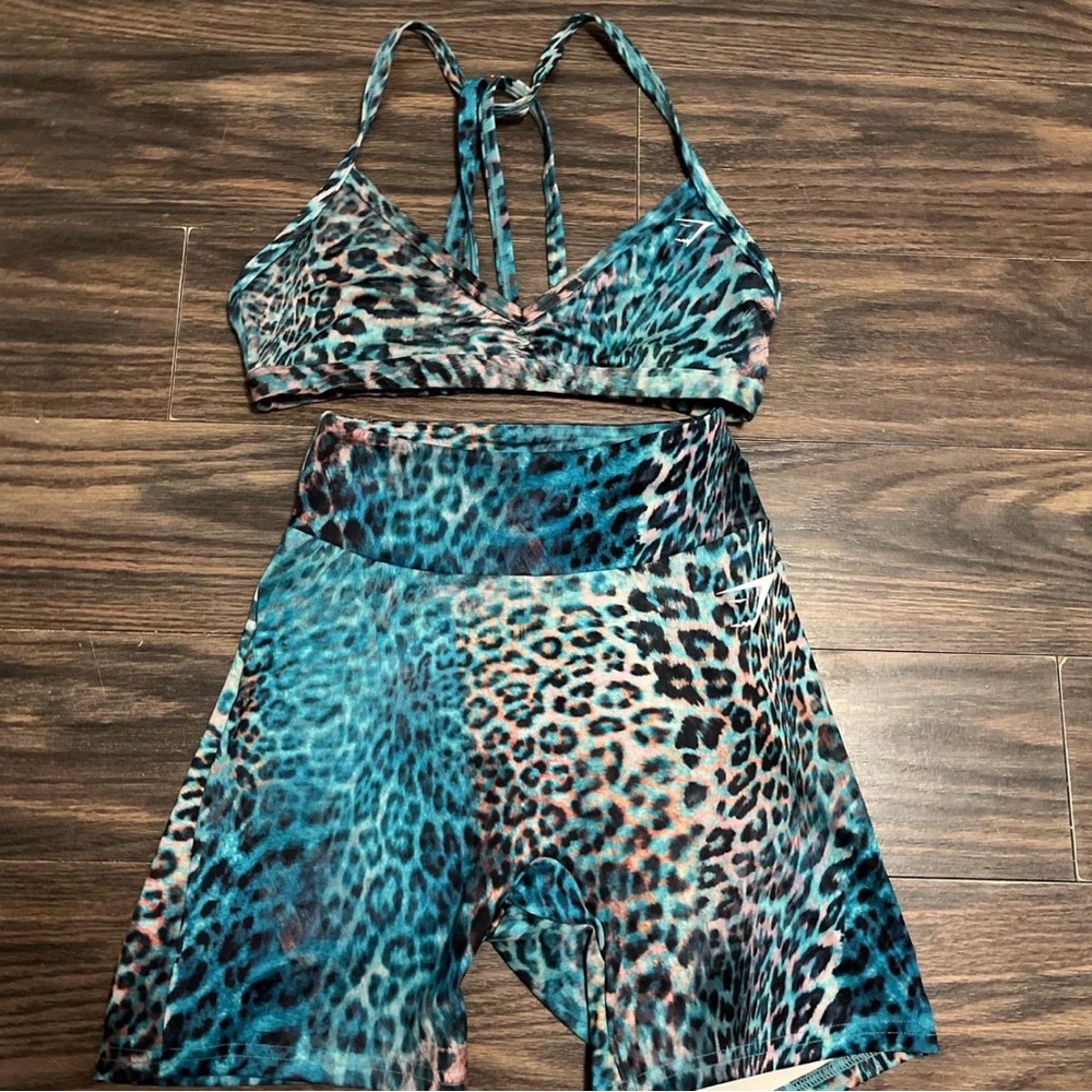 Gymshark Blue and Black Leopard Print Activewear